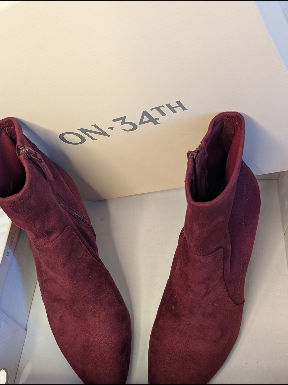 Women's Burgundy Suede Pointed-Toe Block Heel Ankle Boots - Picture 3 of 8